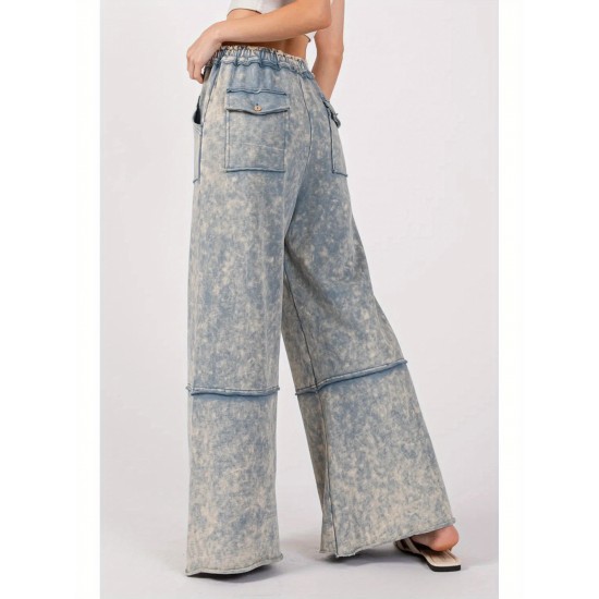 1pc Women'S Casual Cotton Wide Leg Pants with Drawstring and Pockets, Color Block Pattern, All-Season Loose Fit, Woven Fabric - Adult Fashion 1pc Women'S Casual Cotton Wide Leg Pants with Drawstring and Pockets, Color Block Pattern, All-Season Loose Fit, Woven Fabric - Adult Fashion
