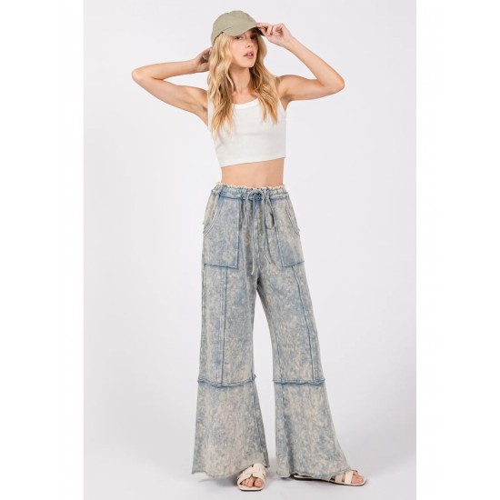 1pc Women'S Casual Cotton Wide Leg Pants with Drawstring and Pockets, Color Block Pattern, All-Season Loose Fit, Woven Fabric - Adult Fashion 1pc Women'S Casual Cotton Wide Leg Pants with Drawstring and Pockets, Color Block Pattern, All-Season Loose Fit, Woven Fabric - Adult Fashion