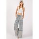 1pc Women'S Casual Cotton Wide Leg Pants with Drawstring and Pockets, Color Block Pattern, All-Season Loose Fit, Woven Fabric - Adult Fashion 1pc Women'S Casual Cotton Wide Leg Pants with Drawstring and Pockets, Color Block Pattern, All-Season Loose Fit, Woven Fabric - Adult Fashion