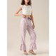 1pc Women'S Tartan Flared Pants - Casual Polyester Wide Leg with Tiered Ruffle, Lace-Up Bow Elastic Waistband, Full-Length Pull-On Trousers for All Seasons 1pc Women'S Tartan Flared Pants - Casual Polyester Wide Leg with Tiered Ruffle, Lace-Up Bow Elastic Waistband, Full-Length Pull-On Trousers for All Seasons