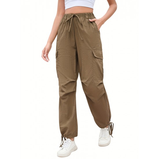 1pc GoyRrbay Women'S Casual Nylon Cargo Jogger Pants - Solid Color Drawstring Low Waist Baggy Trousers, All-Season Loose Fit Long Pants for Going Out, Woven Sports Pants for Adults 1pc GoyRrbay Women'S Casual Nylon Cargo Jogger Pants - Solid Color Drawstring Low Waist Baggy Trousers, All-Season Loose Fit Long Pants for Going Out, Woven Sports Pants for Adults