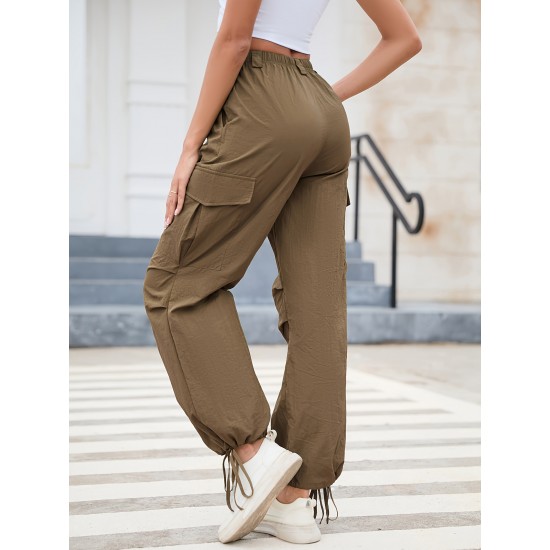 1pc GoyRrbay Women'S Casual Nylon Cargo Jogger Pants - Solid Color Drawstring Low Waist Baggy Trousers, All-Season Loose Fit Long Pants for Going Out, Woven Sports Pants for Adults 1pc GoyRrbay Women'S Casual Nylon Cargo Jogger Pants - Solid Color Drawstring Low Waist Baggy Trousers, All-Season Loose Fit Long Pants for Going Out, Woven Sports Pants for Adults