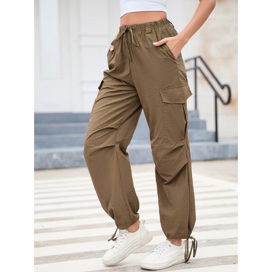 1pc GoyRrbay Women'S Casual Nylon Cargo Jogger Pants - Solid Color Drawstring Low Waist Baggy Trousers, All-Season Loose Fit Long Pants for Going Out, Woven Sports Pants for Adults 1pc GoyRrbay Women'S Casual Nylon Cargo Jogger Pants - Solid Color Drawstring Low Waist Baggy Trousers, All-Season Loose Fit Long Pants for Going Out, Woven Sports Pants for Adults