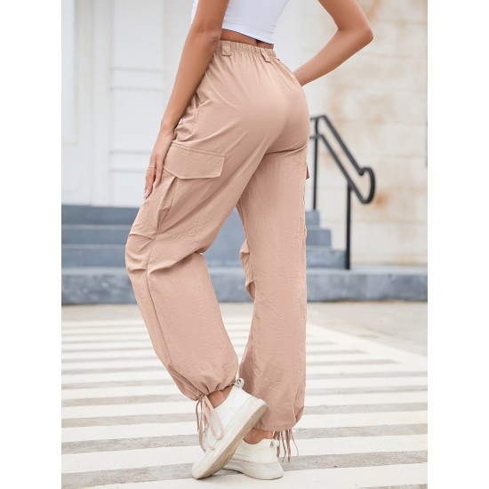 1pc GoyRrbay Women'S Casual Nylon Cargo Jogger Pants - Solid Color Drawstring Low Waist Baggy Trousers, All-Season Loose Fit Long Pants for Going Out, Woven Sports Pants for Adults 1pc GoyRrbay Women'S Casual Nylon Cargo Jogger Pants - Solid Color Drawstring Low Waist Baggy Trousers, All-Season Loose Fit Long Pants for Going Out, Woven Sports Pants for Adults