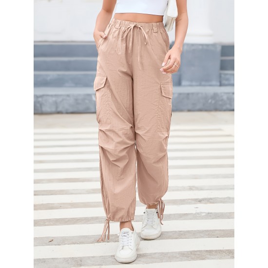 1pc GoyRrbay Women'S Casual Nylon Cargo Jogger Pants - Solid Color Drawstring Low Waist Baggy Trousers, All-Season Loose Fit Long Pants for Going Out, Woven Sports Pants for Adults 1pc GoyRrbay Women'S Casual Nylon Cargo Jogger Pants - Solid Color Drawstring Low Waist Baggy Trousers, All-Season Loose Fit Long Pants for Going Out, Woven Sports Pants for Adults