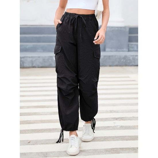 1pc GoyRrbay Women'S Casual Nylon Cargo Jogger Pants - Solid Color Drawstring Low Waist Baggy Trousers, All-Season Loose Fit Long Pants for Going Out, Woven Sports Pants for Adults 1pc GoyRrbay Women'S Casual Nylon Cargo Jogger Pants - Solid Color Drawstring Low Waist Baggy Trousers, All-Season Loose Fit Long Pants for Going Out, Woven Sports Pants for Adults