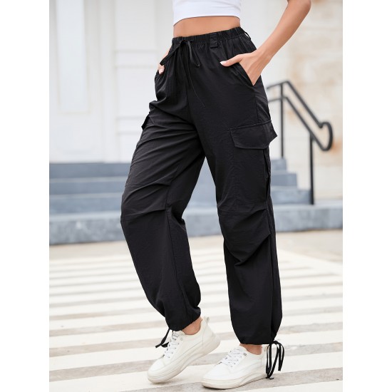 1pc GoyRrbay Women'S Casual Nylon Cargo Jogger Pants - Solid Color Drawstring Low Waist Baggy Trousers, All-Season Loose Fit Long Pants for Going Out, Woven Sports Pants for Adults 1pc GoyRrbay Women'S Casual Nylon Cargo Jogger Pants - Solid Color Drawstring Low Waist Baggy Trousers, All-Season Loose Fit Long Pants for Going Out, Woven Sports Pants for Adults
