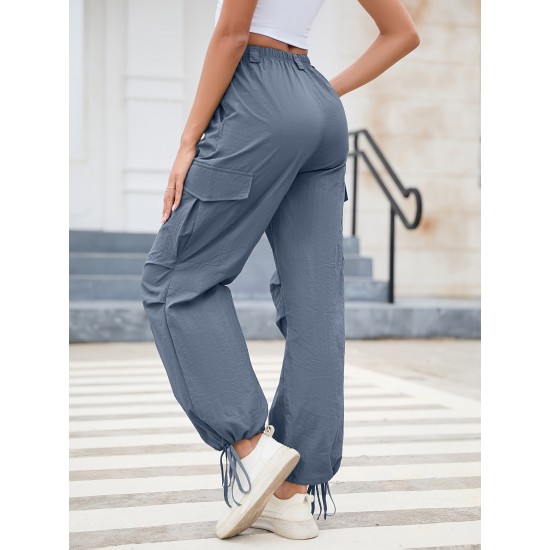 1pc GoyRrbay Women'S Casual Nylon Cargo Jogger Pants - Solid Color Drawstring Low Waist Baggy Trousers, All-Season Loose Fit Long Pants for Going Out, Woven Sports Pants for Adults 1pc GoyRrbay Women'S Casual Nylon Cargo Jogger Pants - Solid Color Drawstring Low Waist Baggy Trousers, All-Season Loose Fit Long Pants for Going Out, Woven Sports Pants for Adults