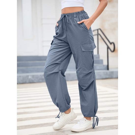 1pc GoyRrbay Women'S Casual Nylon Cargo Jogger Pants - Solid Color Drawstring Low Waist Baggy Trousers, All-Season Loose Fit Long Pants for Going Out, Woven Sports Pants for Adults 1pc GoyRrbay Women'S Casual Nylon Cargo Jogger Pants - Solid Color Drawstring Low Waist Baggy Trousers, All-Season Loose Fit Long Pants for Going Out, Woven Sports Pants for Adults
