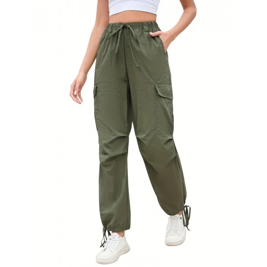 1pc GoyRrbay Women'S Casual Nylon Cargo Jogger Pants - Solid Color Drawstring Low Waist Baggy Trousers, All-Season Loose Fit Long Pants for Going Out, Woven Sports Pants for Adults 1pc GoyRrbay Women'S Casual Nylon Cargo Jogger Pants - Solid Color Drawstring Low Waist Baggy Trousers, All-Season Loose Fit Long Pants for Going Out, Woven Sports Pants for Adults