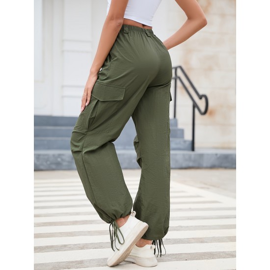 1pc GoyRrbay Women'S Casual Nylon Cargo Jogger Pants - Solid Color Drawstring Low Waist Baggy Trousers, All-Season Loose Fit Long Pants for Going Out, Woven Sports Pants for Adults 1pc GoyRrbay Women'S Casual Nylon Cargo Jogger Pants - Solid Color Drawstring Low Waist Baggy Trousers, All-Season Loose Fit Long Pants for Going Out, Woven Sports Pants for Adults