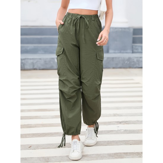 1pc GoyRrbay Women'S Casual Nylon Cargo Jogger Pants - Solid Color Drawstring Low Waist Baggy Trousers, All-Season Loose Fit Long Pants for Going Out, Woven Sports Pants for Adults 1pc GoyRrbay Women'S Casual Nylon Cargo Jogger Pants - Solid Color Drawstring Low Waist Baggy Trousers, All-Season Loose Fit Long Pants for Going Out, Woven Sports Pants for Adults