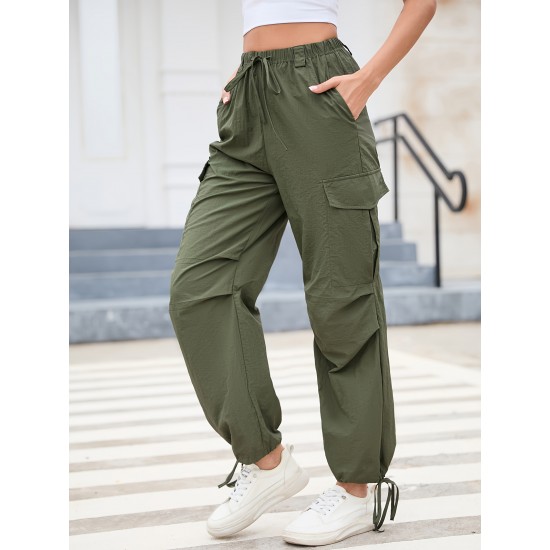 1pc GoyRrbay Women'S Casual Nylon Cargo Jogger Pants - Solid Color Drawstring Low Waist Baggy Trousers, All-Season Loose Fit Long Pants for Going Out, Woven Sports Pants for Adults 1pc GoyRrbay Women'S Casual Nylon Cargo Jogger Pants - Solid Color Drawstring Low Waist Baggy Trousers, All-Season Loose Fit Long Pants for Going Out, Woven Sports Pants for Adults