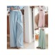 1pc Women'S Casual Polyester Wide Leg Pants, Solid Color All-Season Straight Leg Trousers with Pockets, Elastic Drawstring, Woven for Work Office Streetwear 1pc Women'S Casual Polyester Wide Leg Pants, Solid Color All-Season Straight Leg Trousers with Pockets, Elastic Drawstring, Woven for Work Office Streetwear