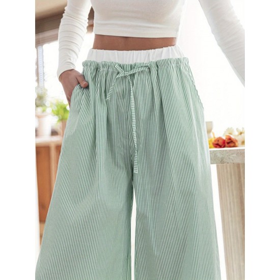 1pc Women'S Casual Polyester Wide Leg Pants, Solid Color All-Season Straight Leg Trousers with Pockets, Elastic Drawstring, Woven for Work Office Streetwear 1pc Women'S Casual Polyester Wide Leg Pants, Solid Color All-Season Straight Leg Trousers with Pockets, Elastic Drawstring, Woven for Work Office Streetwear