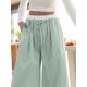 1pc Women'S Casual Polyester Wide Leg Pants, Solid Color All-Season Straight Leg Trousers with Pockets, Elastic Drawstring, Woven for Work Office Streetwear 1pc Women'S Casual Polyester Wide Leg Pants, Solid Color All-Season Straight Leg Trousers with Pockets, Elastic Drawstring, Woven for Work Office Streetwear