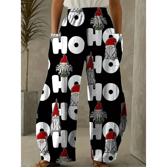 Whimsical Charm, Chic Christmas-Themed Wide-Leg Pants for Women - Cute Polyester, Machine Washable with Pockets, Perfect for Spring/Summer/Fall Whimsical Charm, Chic Christmas-Themed Wide-Leg Pants for Women - Cute Polyester, Machine Washable with Pockets, Perfect for Spring/Summer/Fall
