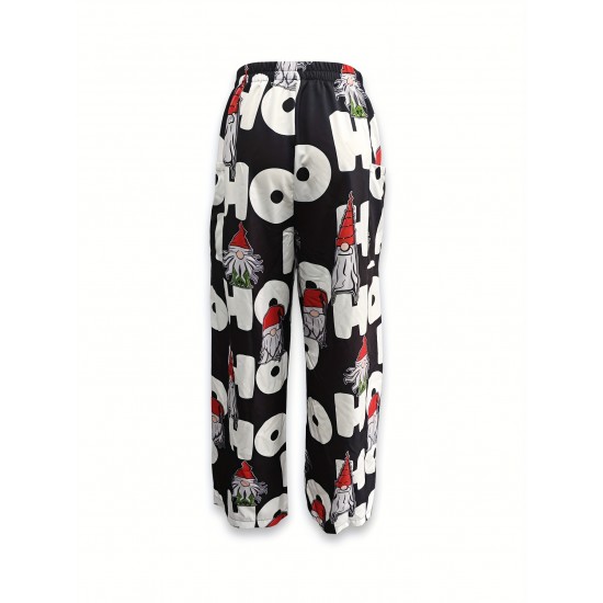 Whimsical Charm, Chic Christmas-Themed Wide-Leg Pants for Women - Cute Polyester, Machine Washable with Pockets, Perfect for Spring/Summer/Fall Whimsical Charm, Chic Christmas-Themed Wide-Leg Pants for Women - Cute Polyester, Machine Washable with Pockets, Perfect for Spring/Summer/Fall