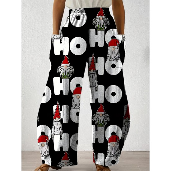 Whimsical Charm, Chic Christmas-Themed Wide-Leg Pants for Women - Cute Polyester, Machine Washable with Pockets, Perfect for Spring/Summer/Fall Whimsical Charm, Chic Christmas-Themed Wide-Leg Pants for Women - Cute Polyester, Machine Washable with Pockets, Perfect for Spring/Summer/Fall
