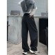 Women'S Casual Polyester Wide Leg Joggers, Loose Fit Knit Fabric Sweatpants, Solid Color, Long Length, with Shearling Lining, Elastic Waist with Drawstring, for Fall/Winter - Weekend Casual Style Women'S Casual Polyester Wide Leg Joggers, Loose Fit Knit Fabric Sweatpants, Solid Color, Long Length, with Shearling Lining, Elastic Waist with Drawstring, for Fall/Winter - Weekend Casual Style