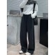 Women'S Casual Polyester Wide Leg Joggers, Loose Fit Knit Fabric Sweatpants, Solid Color, Long Length, with Shearling Lining, Elastic Waist with Drawstring, for Fall/Winter - Weekend Casual Style Women'S Casual Polyester Wide Leg Joggers, Loose Fit Knit Fabric Sweatpants, Solid Color, Long Length, with Shearling Lining, Elastic Waist with Drawstring, for Fall/Winter - Weekend Casual Style