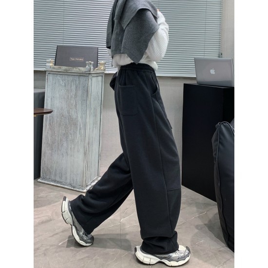 Women'S Casual Polyester Wide Leg Joggers, Loose Fit Knit Fabric Sweatpants, Solid Color, Long Length, with Shearling Lining, Elastic Waist with Drawstring, for Fall/Winter - Weekend Casual Style Women'S Casual Polyester Wide Leg Joggers, Loose Fit Knit Fabric Sweatpants, Solid Color, Long Length, with Shearling Lining, Elastic Waist with Drawstring, for Fall/Winter - Weekend Casual Style