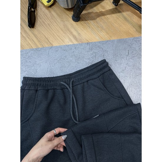 Women'S Casual Polyester Wide Leg Joggers, Loose Fit Knit Fabric Sweatpants, Solid Color, Long Length, with Shearling Lining, Elastic Waist with Drawstring, for Fall/Winter - Weekend Casual Style Women'S Casual Polyester Wide Leg Joggers, Loose Fit Knit Fabric Sweatpants, Solid Color, Long Length, with Shearling Lining, Elastic Waist with Drawstring, for Fall/Winter - Weekend Casual Style