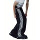 1pc Women'S Casual Wide Leg Faux Denim Pants with Striped Print, Cotton Loose Fit Trousers with Front Tie Bow Detail for Work Office Streetwear - All Seasons 1pc Women'S Casual Wide Leg Faux Denim Pants with Striped Print, Cotton Loose Fit Trousers with Front Tie Bow Detail for Work Office Streetwear - All Seasons