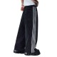 1pc Women'S Casual Wide Leg Faux Denim Pants with Striped Print, Cotton Loose Fit Trousers with Front Tie Bow Detail for Work Office Streetwear - All Seasons 1pc Women'S Casual Wide Leg Faux Denim Pants with Striped Print, Cotton Loose Fit Trousers with Front Tie Bow Detail for Work Office Streetwear - All Seasons