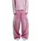 1pc Women'S Casual Wide Leg Faux Denim Pants with Striped Print, Cotton Loose Fit Trousers with Front Tie Bow Detail for Work Office Streetwear - All Seasons 1pc Women'S Casual Wide Leg Faux Denim Pants with Striped Print, Cotton Loose Fit Trousers with Front Tie Bow Detail for Work Office Streetwear - All Seasons