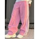 1pc Women'S Casual Wide Leg Faux Denim Pants with Striped Print, Cotton Loose Fit Trousers with Front Tie Bow Detail for Work Office Streetwear - All Seasons 1pc Women'S Casual Wide Leg Faux Denim Pants with Striped Print, Cotton Loose Fit Trousers with Front Tie Bow Detail for Work Office Streetwear - All Seasons