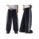 1pc Women'S Casual Wide Leg Faux Denim Pants with Striped Print, Cotton Loose Fit Trousers with Front Tie Bow Detail for Work Office Streetwear - All Seasons 1pc Women'S Casual Wide Leg Faux Denim Pants with Striped Print, Cotton Loose Fit Trousers with Front Tie Bow Detail for Work Office Streetwear - All Seasons