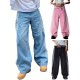 1pc Women'S Casual Wide Leg Faux Denim Pants with Striped Print, Cotton Loose Fit Trousers with Front Tie Bow Detail for Work Office Streetwear - All Seasons 1pc Women'S Casual Wide Leg Faux Denim Pants with Striped Print, Cotton Loose Fit Trousers with Front Tie Bow Detail for Work Office Streetwear - All Seasons