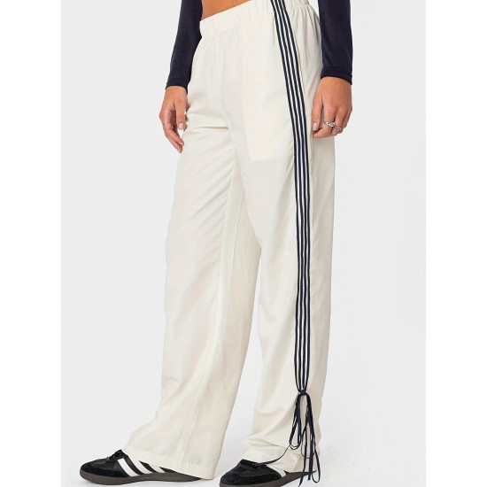 Women's Vintage-Inspired Side Striped Bow Joggers - Comfortable, Elastic Waist with Pockets for Spring & Fall Women's Vintage-Inspired Side Striped Bow Joggers - Comfortable, Elastic Waist with Pockets for Spring & Fall
