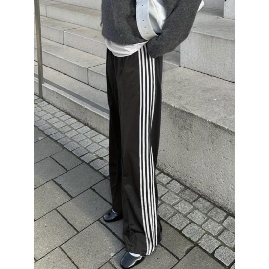 Women's Striped Drawstring Sweatpants - Casual Elastic Waist, Straight Leg with Pockets, Machine Washable Women's Striped Drawstring Sweatpants - Casual Elastic Waist, Straight Leg with Pockets, Machine Washable