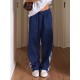 Women's Striped Drawstring Sweatpants - Casual Elastic Waist, Straight Leg with Pockets, Machine Washable Women's Striped Drawstring Sweatpants - Casual Elastic Waist, Straight Leg with Pockets, Machine Washable