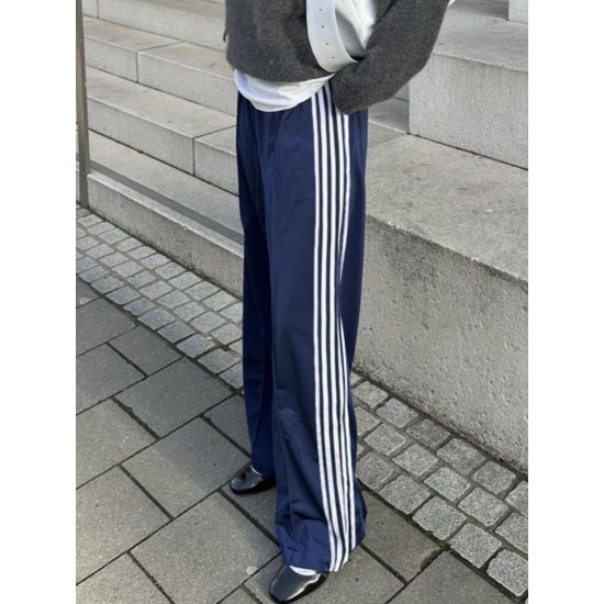 Women's Striped Drawstring Sweatpants - Casual Elastic Waist, Straight Leg with Pockets, Machine Washable Women's Striped Drawstring Sweatpants - Casual Elastic Waist, Straight Leg with Pockets, Machine Washable