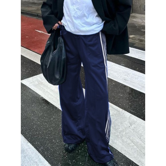 Women's Striped Drawstring Sweatpants - Casual Elastic Waist, Straight Leg with Pockets, Machine Washable Women's Striped Drawstring Sweatpants - Casual Elastic Waist, Straight Leg with Pockets, Machine Washable