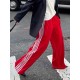 Women's Striped Drawstring Sweatpants - Casual Elastic Waist, Straight Leg with Pockets, Machine Washable Women's Striped Drawstring Sweatpants - Casual Elastic Waist, Straight Leg with Pockets, Machine Washable