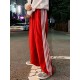 Women's Striped Drawstring Sweatpants - Casual Elastic Waist, Straight Leg with Pockets, Machine Washable Women's Striped Drawstring Sweatpants - Casual Elastic Waist, Straight Leg with Pockets, Machine Washable