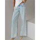 1pc Women'S Casual Cotton Wide Leg Jeans - Solid Color Low Waist Loose Fit with Pockets for Spring/Fall Season 1pc Women'S Casual Cotton Wide Leg Jeans - Solid Color Low Waist Loose Fit with Pockets for Spring/Fall Season