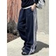 Women's Casual Striped Sweatpants with Drawstring Waist and Pockets - Comfy Straight Leg Streetwear, Non-Stretch Polyester Women's Casual Striped Sweatpants with Drawstring Waist and Pockets - Comfy Straight Leg Streetwear, Non-Stretch Polyester