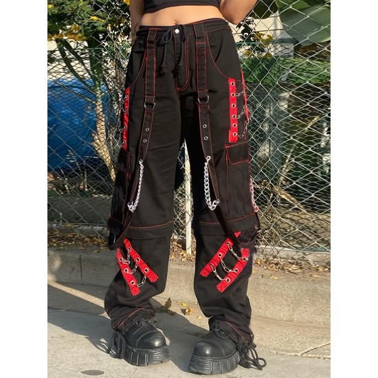 Womens Low Rise Baggy Jeans Rock Style Wide Leg Cargo Pants Washed Jeans with Flap Pockets Womens Low Rise Baggy Jeans Rock Style Wide Leg Cargo Pants Washed Jeans with Flap Pockets