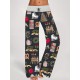 Women's New York Christmas Wide-Leg Pants - Casual Drawstring Waist, Cartoon Print, Polyester & Spandex Blend, Machine Washable Women's New York Christmas Wide-Leg Pants - Casual Drawstring Waist, Cartoon Print, Polyester & Spandex Blend, Machine Washable