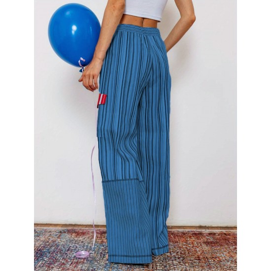 1pc Women'S Casual Striped Wide Leg Pants, Elastic Waist Loose Trousers with Pockets, Spring/Autumn Streetwear for Adults 1pc Women'S Casual Striped Wide Leg Pants, Elastic Waist Loose Trousers with Pockets, Spring/Autumn Streetwear for Adults