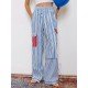 1pc Women'S Casual Striped Wide Leg Pants, Elastic Waist Loose Trousers with Pockets, Spring/Autumn Streetwear for Adults 1pc Women'S Casual Striped Wide Leg Pants, Elastic Waist Loose Trousers with Pockets, Spring/Autumn Streetwear for Adults