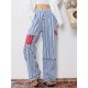 1pc Women'S Casual Striped Wide Leg Pants, Elastic Waist Loose Trousers with Pockets, Spring/Autumn Streetwear for Adults 1pc Women'S Casual Striped Wide Leg Pants, Elastic Waist Loose Trousers with Pockets, Spring/Autumn Streetwear for Adults