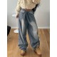 1pc Women'S High Waist Wide-Leg Faux Denim, Casual Style Solid Color Long Pants, Polyester Knit Fabric with Button Detail, All-Season Loose Fit Faux Denim Trousers 1pc Women'S High Waist Wide-Leg Faux Denim, Casual Style Solid Color Long Pants, Polyester Knit Fabric with Button Detail, All-Season Loose Fit Faux Denim Trousers