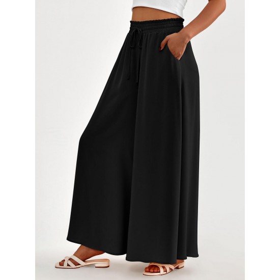 Floral Print Wide Leg Baggy Pants, Casual Drawstring Elastic Waist With Pockets Pants For Spring & Summer, Women's Clothing Floral Print Wide Leg Baggy Pants, Casual Drawstring Elastic Waist With Pockets Pants For Spring & Summer, Women's Clothing