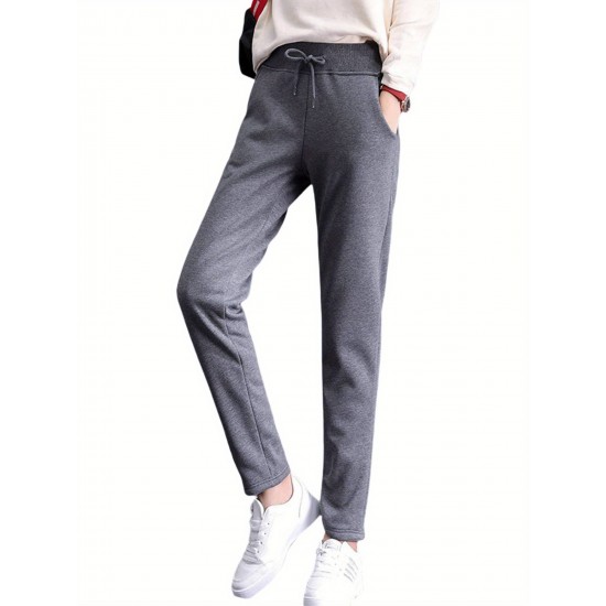 1pc Women'S Sherpa Lined Sweatpants - Cotton Casual Fleece Pants, Solid Color, Straight Leg, Woven, Adult Fall/Winter Jogger Style 1pc Women'S Sherpa Lined Sweatpants - Cotton Casual Fleece Pants, Solid Color, Straight Leg, Woven, Adult Fall/Winter Jogger Style